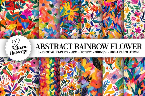 Abstract Rainbow Flowers Digital Papers