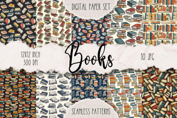 Books Seamless Digital Paper Pack for Creatives