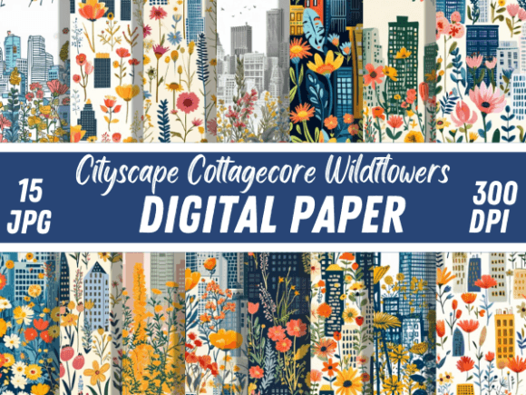 Cityscape Wildflowers Seamless Pattern for Creative Projects