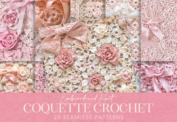 Coquette Crochet Pink Bow Knit Fabric: A Digital Design Asset