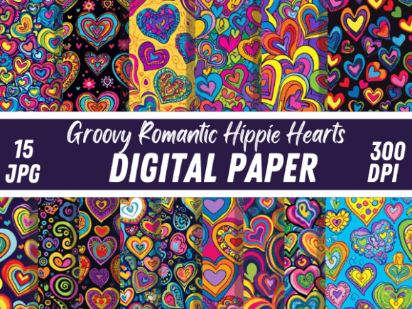 Cute Groovy Romantic Hippie Hearts Paper