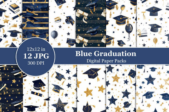 Elevating Celebrations with Blue Graduation Digital Paper Designs