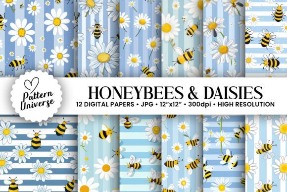Honeybees Daisy Flowers Digital Papers: A Modern Toolkit for Creative Professionals and Hobbyists