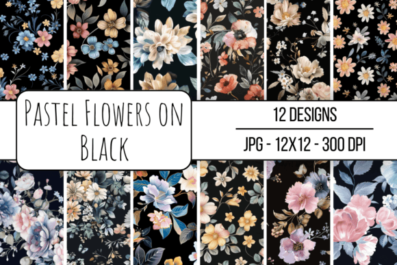 Pastel Flowers on Black Background