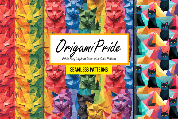 Pride Flag Geometric Cats Pattern Art