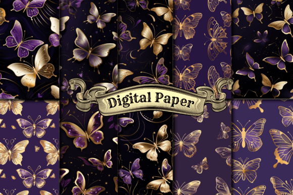 Purple and Gold Butterfly Digital Paper