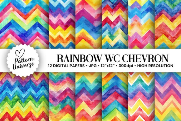Rainbow Watercolor Chevron Digital Paper
