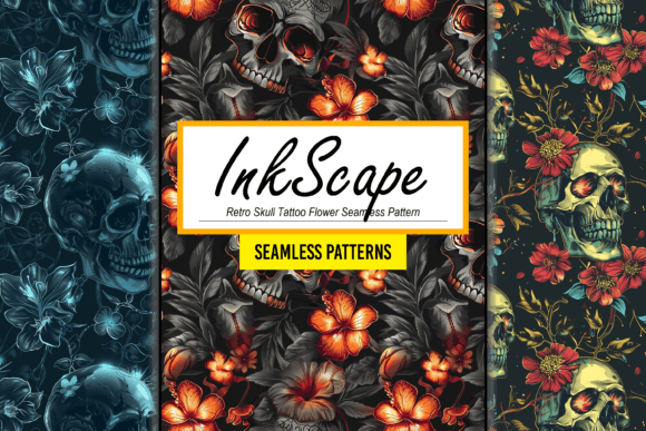 Retro Skull Flower Seamless Pattern Art