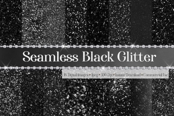 Seamless Black Glitter Digital Papers for Creators