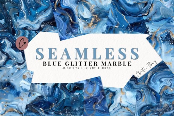 Seamless Blue Glitter Marble Paper