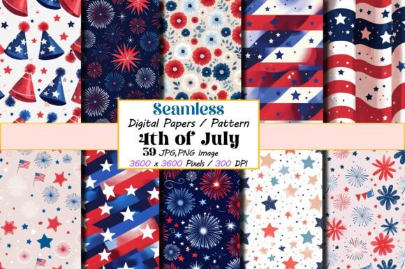 Seamless Fourth of July Patriotic Pattern Papers Background Set: Elevating Creative Workflows and Brand Identity