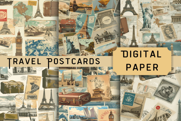 Transform Your Digital Projects with Vintage Travel Postcards Pattern Collections