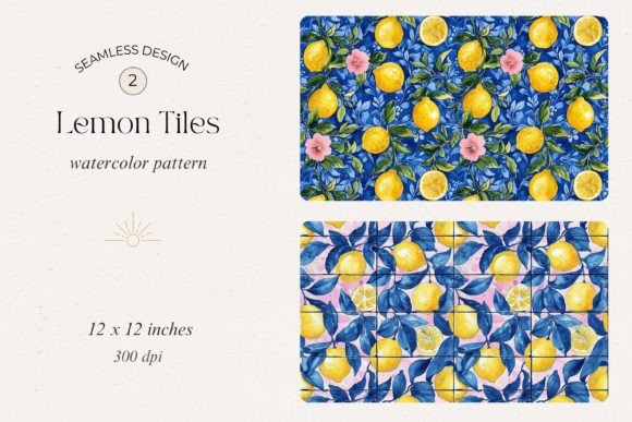Watercolor Lemon Tiles Seamless Pattern